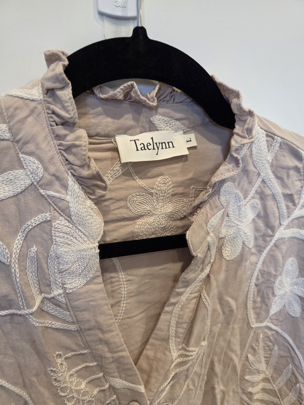 Blush Embroidered Ruffle-Trim Button Blouse - Picture 5 of 9